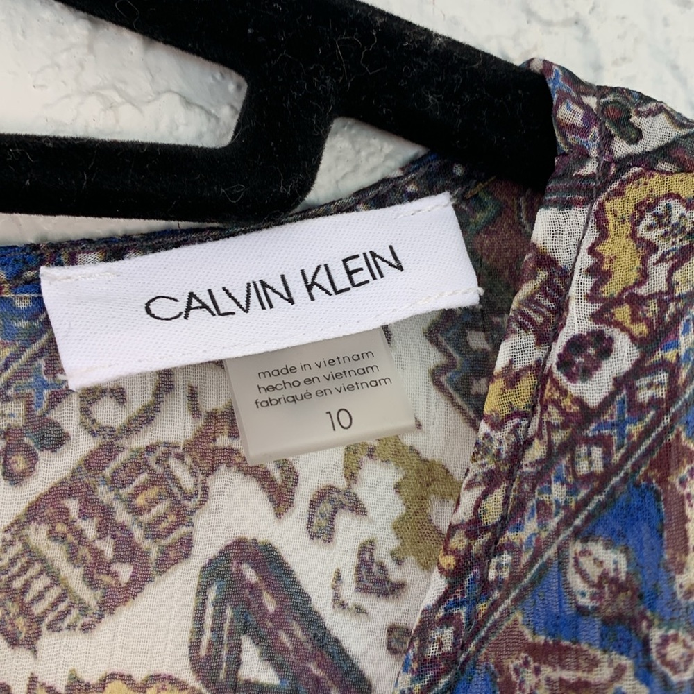 Calvin Klein Faux Wrap Chiffon Printed High low bohemian style dress. - Picture 2 of 13